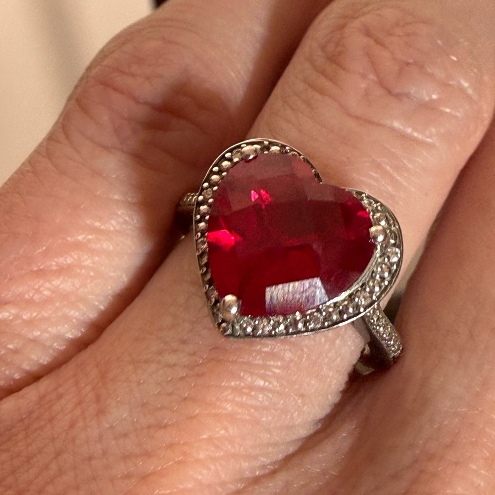 Milor P⭐️M Italy Sterling silver Red Ruby heart Shaped oversized Cocktail Ring